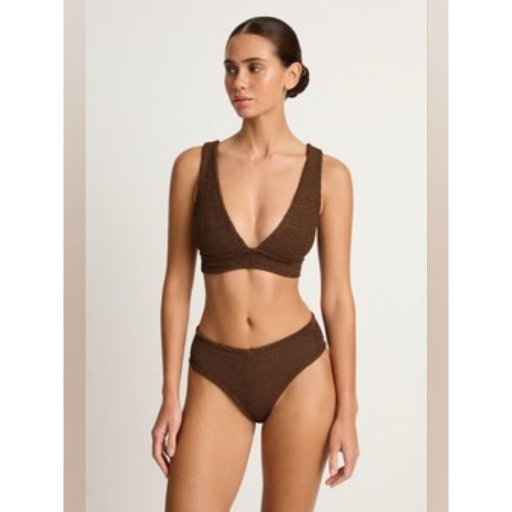 Hunza G Angel Bikini - Metallic Chocolate Brown Smocked Bikini Set